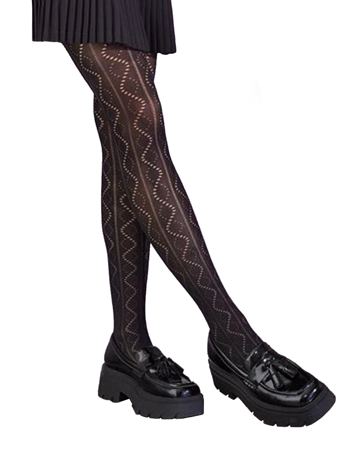 SiSi 1797 Crochet Collant - Soft opaque fashion tights with a sheer stripe and wavy dotted perforated style horizontal pattern.