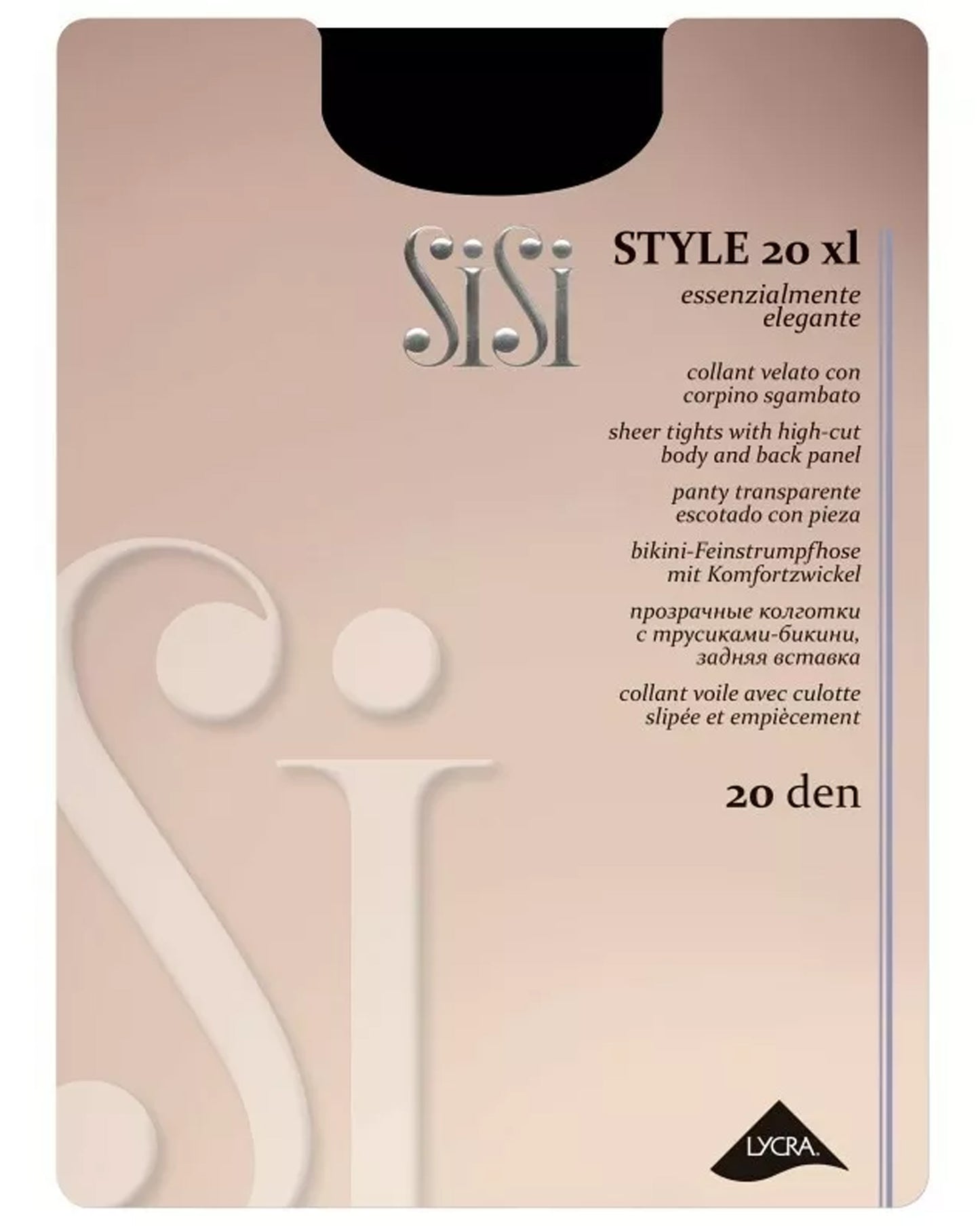 SiSi Style 20 XL - sheer black plus size curvy tights with an opaque panty top packaging