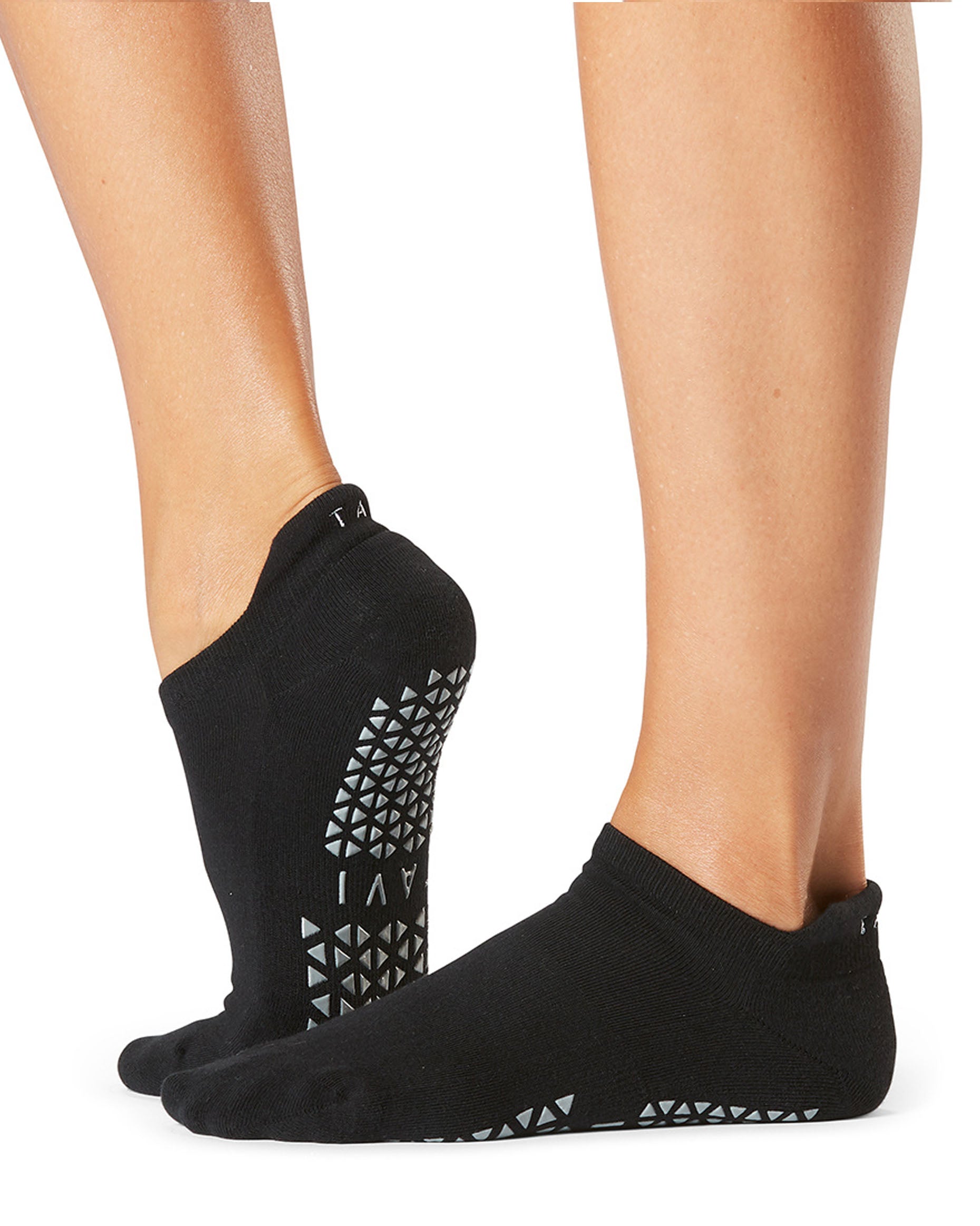 TaviNoir Savvy - black low ankle cotton yoga and pilates socks with gripper sole.