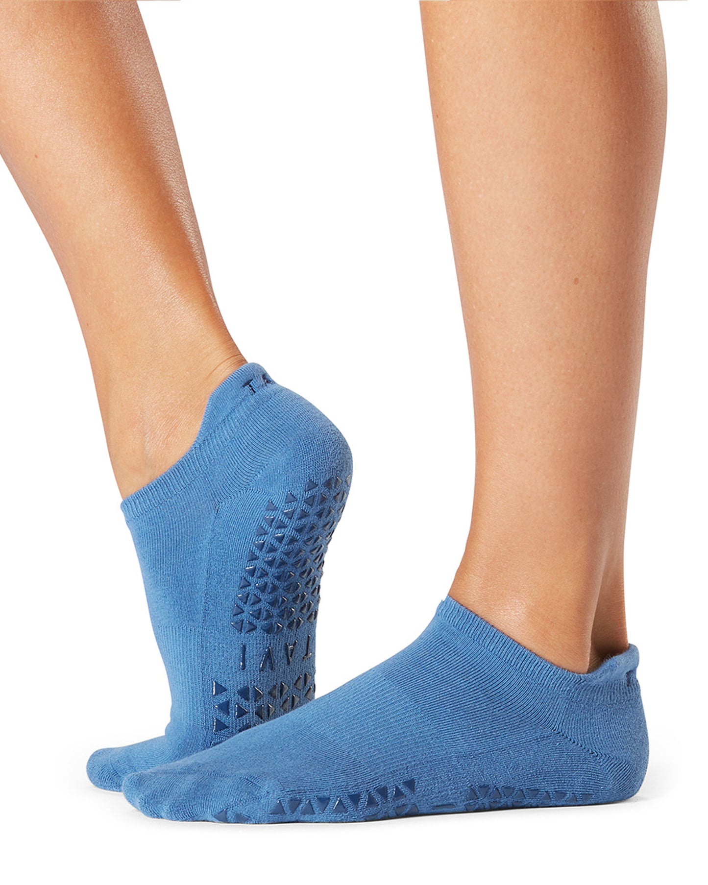 TaviNoir Savvy - sapphire blue low ankle cotton yoga and pilates socks with gripper sole.