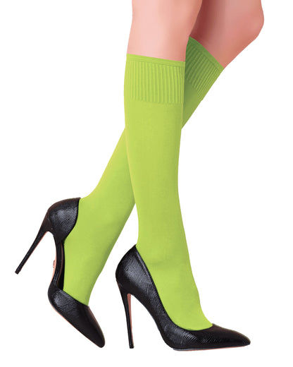 Trasparenze Cinzia Gambaletto - Light lime green matte opaque knee-high socks with deep comfort cuffs.