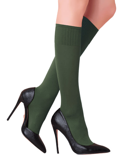 Trasparenze Cinzia Gambaletto - Military khaki green matte opaque knee-high socks with deep comfort cuffs.