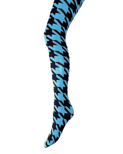 Trasparenze Copernicus Collant - Light blue opaque fashion tights with a bold and large black houndstooth pattern 