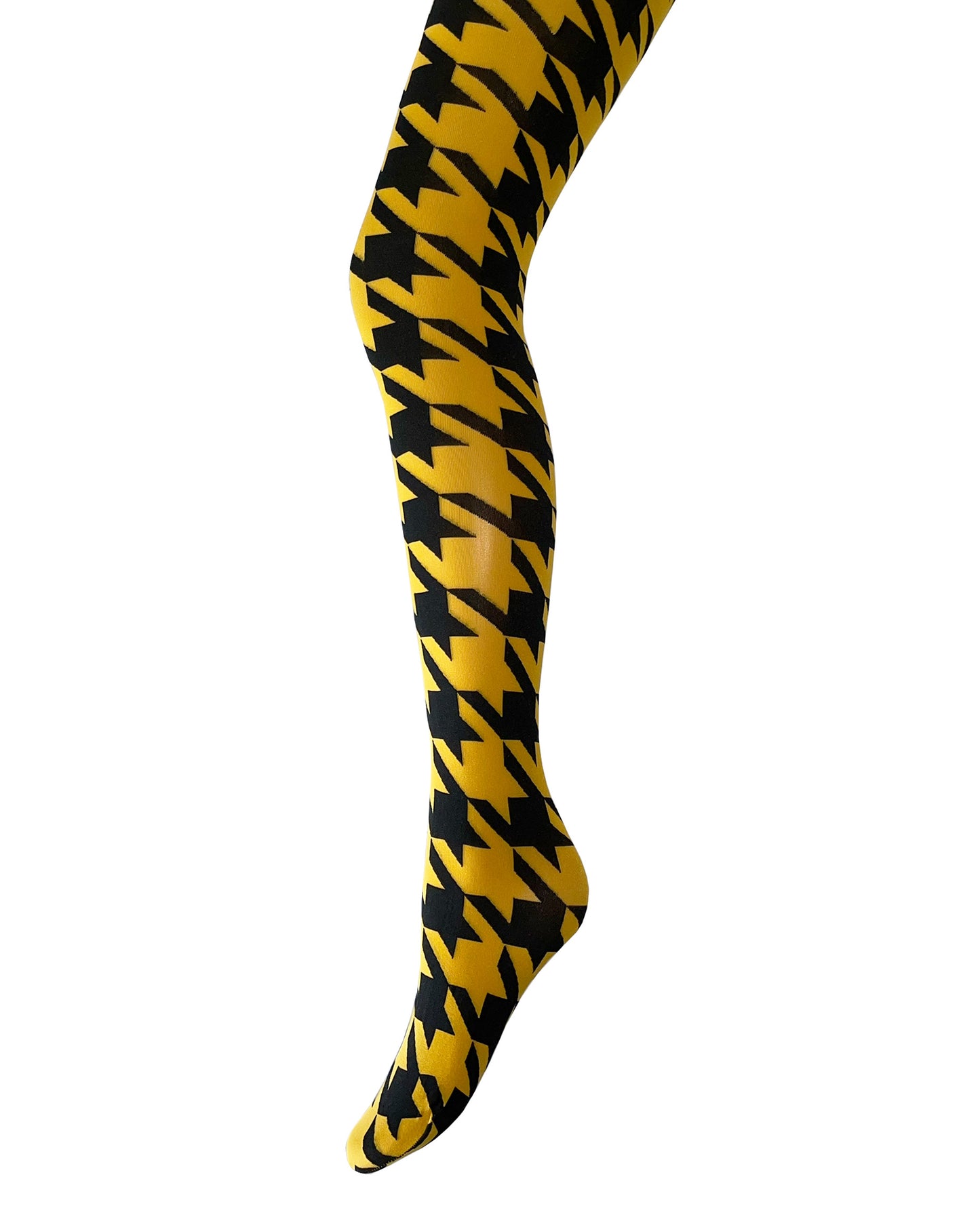 Trasparenze Copernicus Collant - Mustard opaque fashion tights with a bold and large black houndstooth pattern 