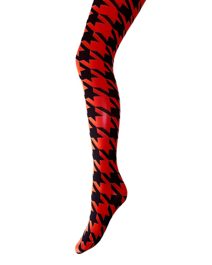 Trasparenze Copernicus Collant - Red opaque fashion tights with a bold and large black houndstooth pattern 