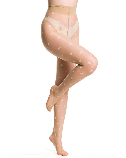 Trasparenze Millibar Collant - Sheer nude fashion tights with an all over woven pattern of daisy flowers.