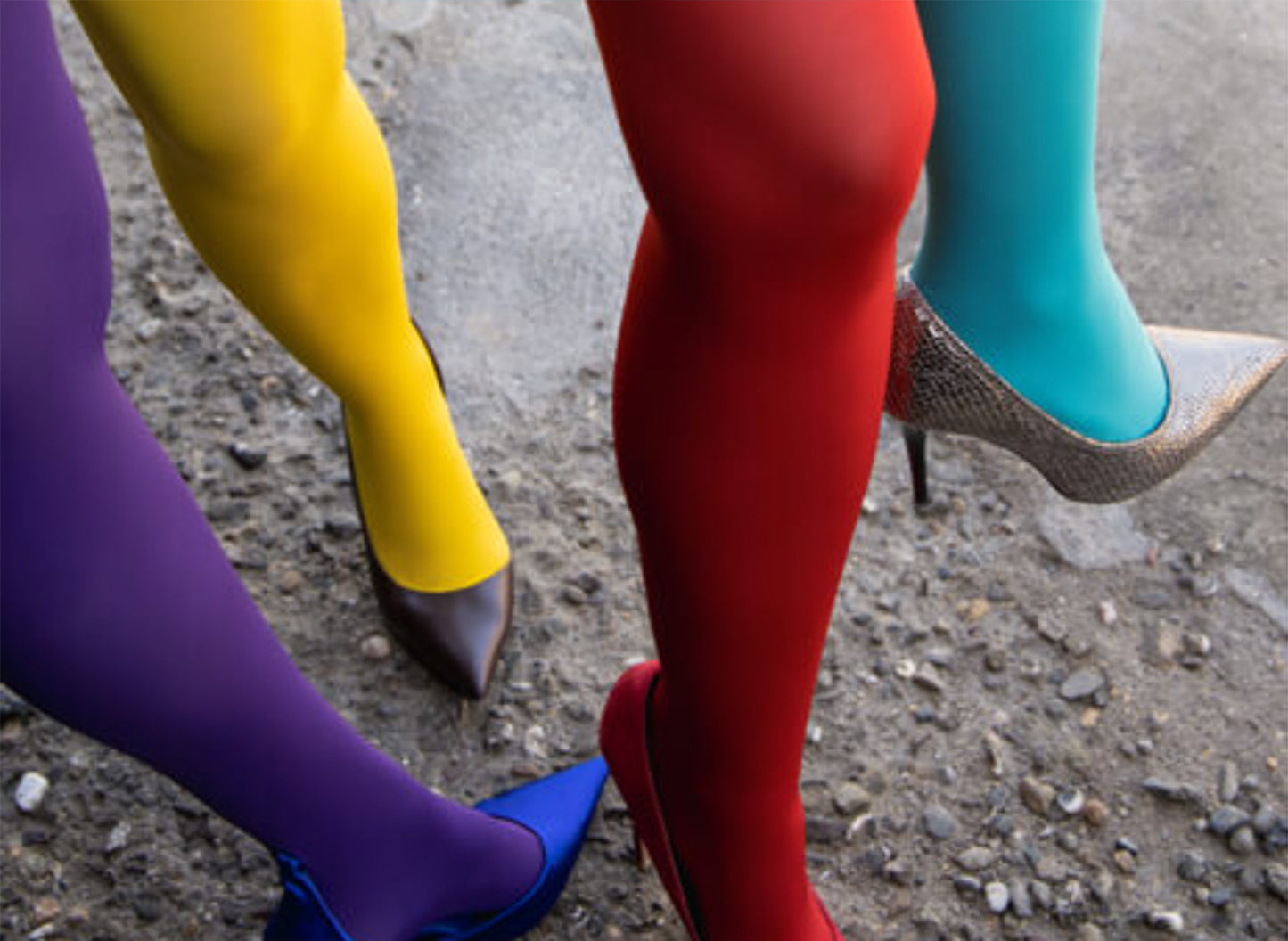 Trasparenze Sophie 70 Collant colour opaque tights in purple, yellow, red and light blue.