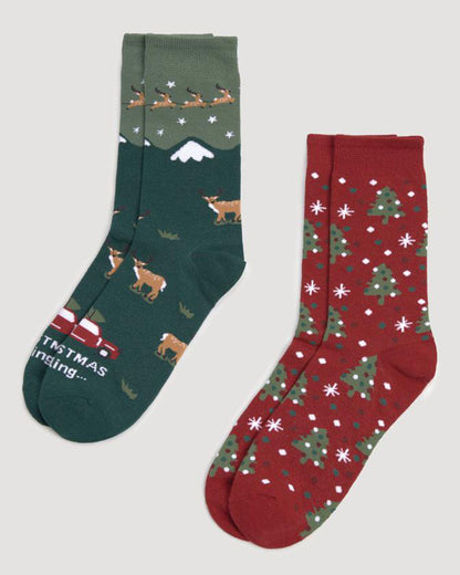 Xmas Socks Gift Box 2 Pk