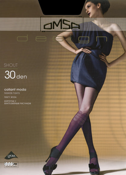 Omsa 3232 Shout Collant - mock knee-high sock fashion tights with circular pattern, available in black, purple and grey