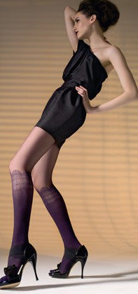 Omsa 3232 Shout Collant - mock knee-high sock fashion tights with circular pattern, available in black, purple and grey