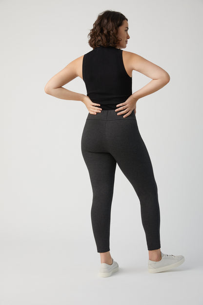 Ysabel Mora 70273 Leggings - Dark fleck grey jodhpur style high waisted leggings with silver side zips, raised centre seam down the leg and deep slimming waist band.