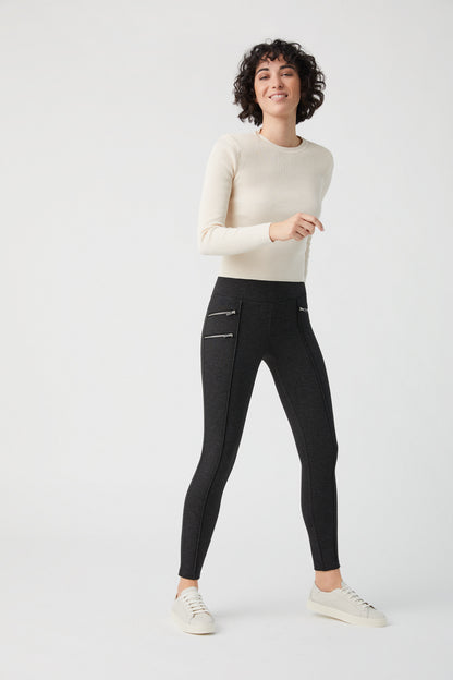 Ysabel Mora 70273 Leggings - Dark fleck grey jodhpur style high waisted leggings with silver side zips, raised centre seam down the leg and deep slimming waist band.