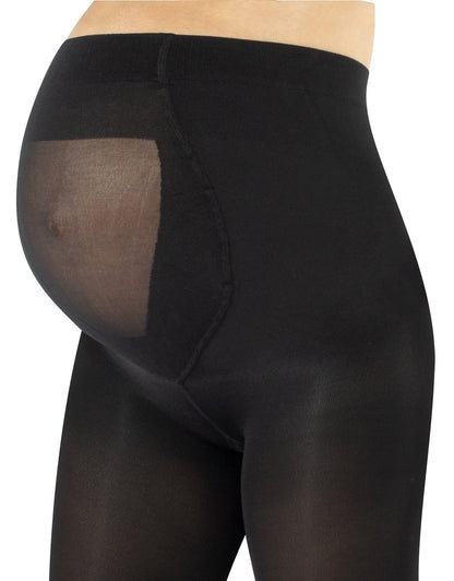 Calzitaly Maternity Footless Tights - Black opaque pregnancy legging tights with a high waist, panelled top to snugly fit over bump flat seams and cotton gusset.