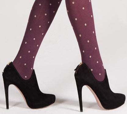 Omsa 3409 Cosmos Collant - opaque fashion tights with a beige polka dot pattern, available in black, brown, teal and purple