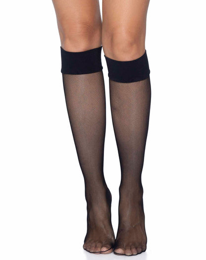 Leg Avenue 5626 Mesh Knee-Highs - Black fine classic micro fishnet knee-high socks with main elasticated cuff.