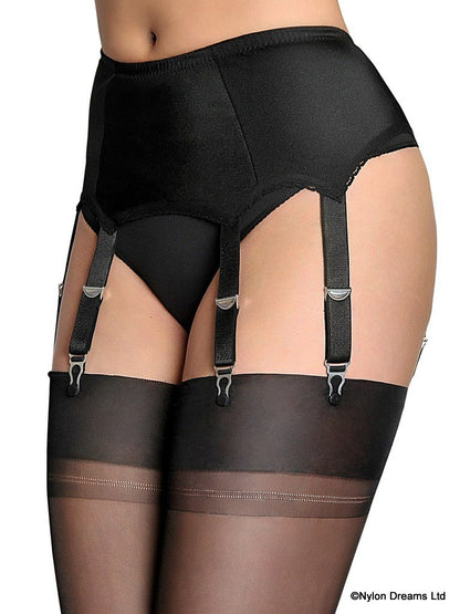 Nylon Dreams NDL61 6 strap suspender belt - black high waisted 1940's vintage style garter belt with thick straps