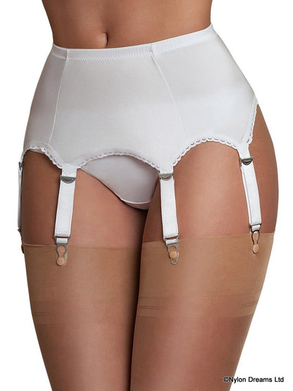 Nylon Dreams NDL61 6 strap suspender belt - white high waisted 1940's vintage style garter belt with thick straps