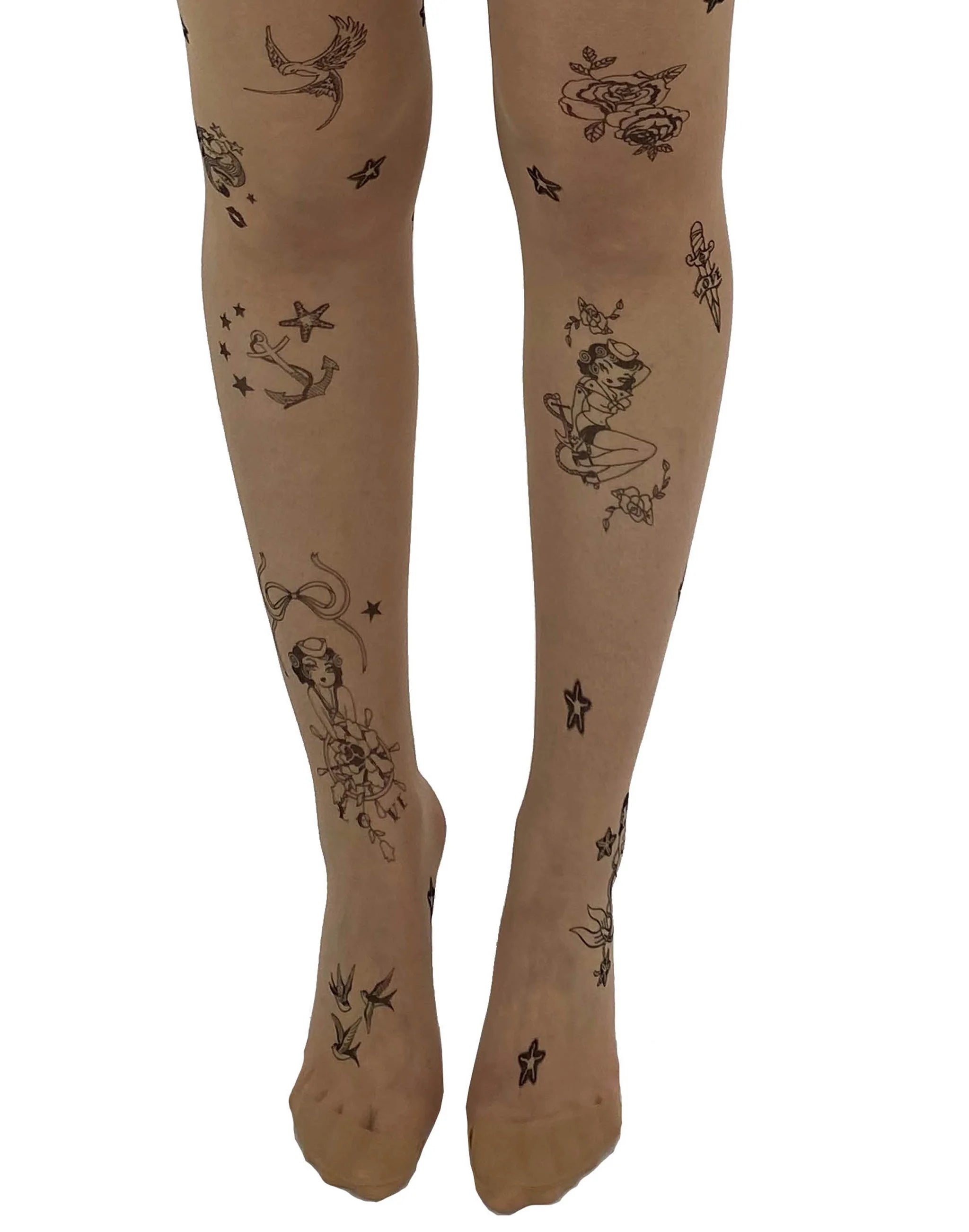 Buy Tattoo Tights, Burlesque Heart Garters Print Nude Thigh Highs Illusion  One Size Full Length Printed Tights, Tattoo Socks, Plus Size Option Online  in India - Etsy