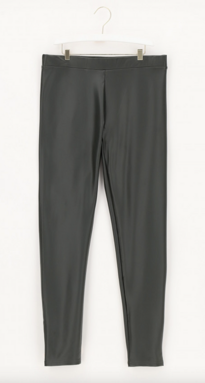 OroblÌ_ Must Leggings - Fleece lined thermal faux leather leggings in khaki green.