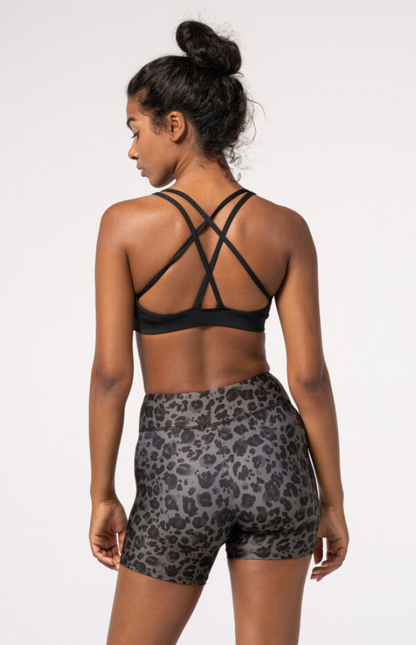 Carpatree Leopard Print Shorts - High waisted white sports shorts with a grey and black style leopard print style printed pattern. Made of breathable quick drying EnduraFlex fabric these shorts have flat seams are soft and stretchy allowing you to train effectively and comfortably.