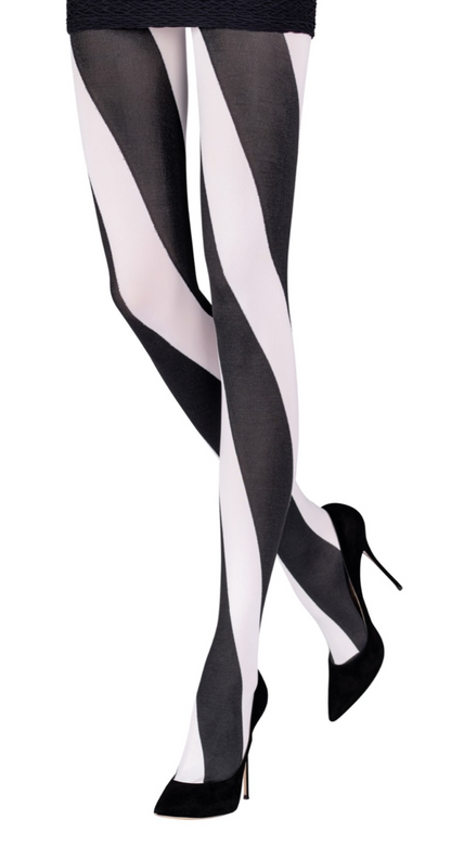 Emilio Cavallini Double Spiral Tights - Ultra opaque fashion tights with a large spiral stripe pattern in black and white.