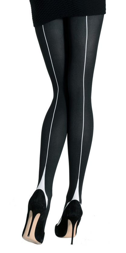 Emilio Cavallini Two Toned Pyramid Tights - black opaque tights with white back-seam