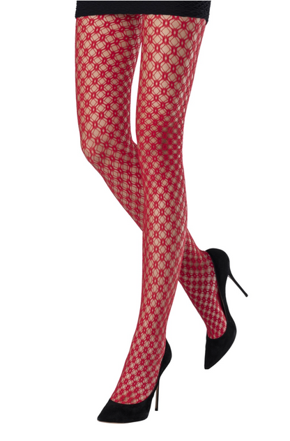 Emilio Cavallini Prism Net Tights - Red openwork geometric diamond style fashion tights.