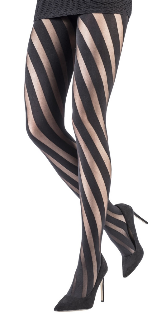 Emilio Cavallini Whirlwind Tights - black diagonal spiral stripe tights