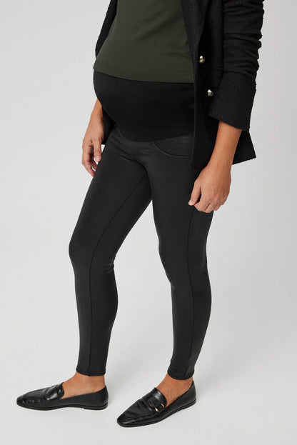 Ysabel Mora 70169 Thermal Maternity Leggings - Waxed finish trouser leggings with a warm fleece lining, back pockets and an extra wide elasticated waistband for a perfect fit on the tummy throughout pregnancy.