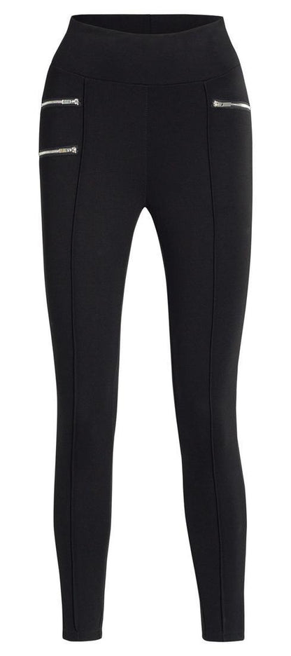 Ysabel Mora 70273 Leggings - Black jodhpur style high waisted leggings with silver side zips, raised centre seam down the leg and deep slimming waist band.