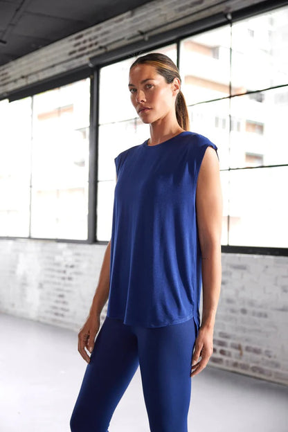 Ysabel Mora 70805 Sports Shirt - Light and airy navy blue sleeveless sports t-shirt top made of breathable elasticated fabric allowing total freedom of movement.