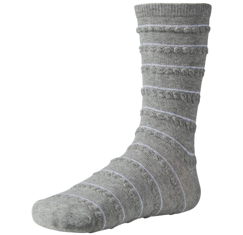 Ysabel Mora 12607 - light grey cotton ankle socks with silver and ruched horizontal stripes