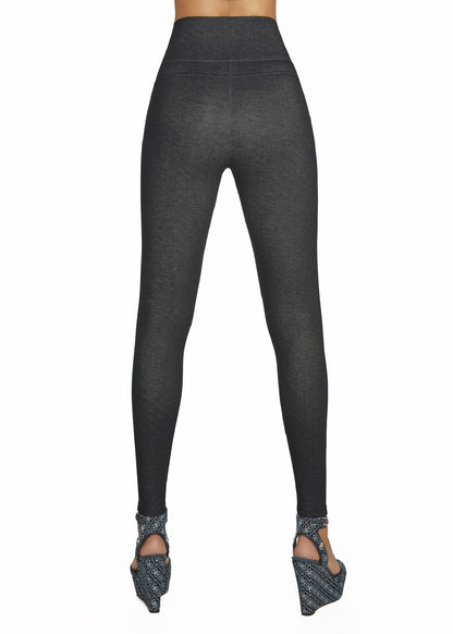 BasBleu Blair Leggings - High waisted light weight dark denim look leggings with a deep strong elasticated waistband.