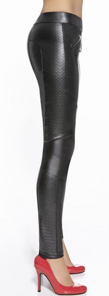 BasBleu Salma Leggings - black faux leather biker style trouser leggings