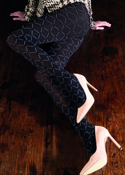 Trasparenze Basilisco Collant - opaque fashion tights with white diamond pattern, available in black and dark bottle green