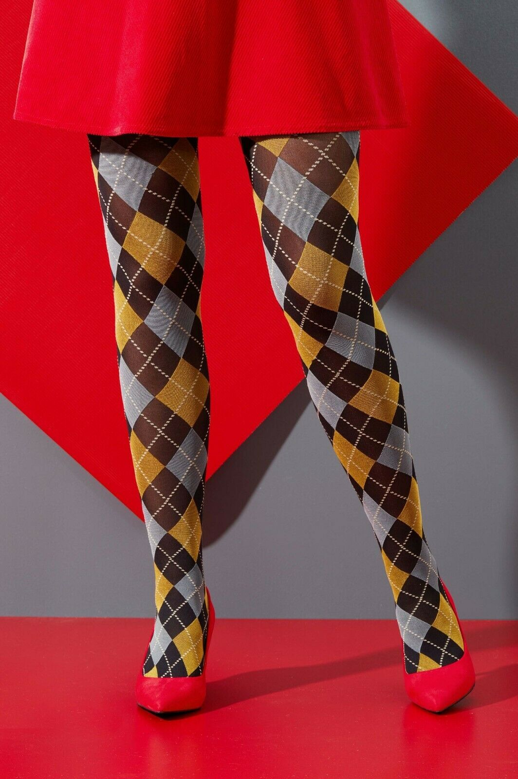 Bonnie Doon BN95.19.61 Fine Argyle Tights - mustard, grey and black diamond argyle tartan tights