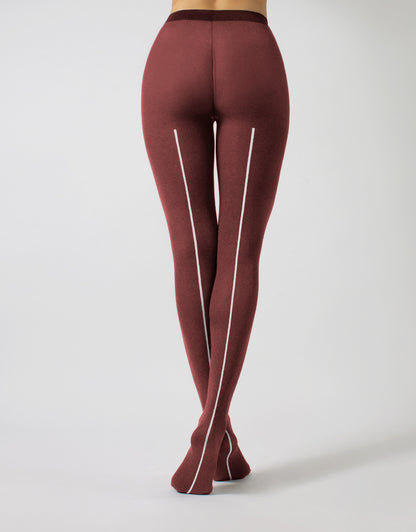 Calzitaly Melange Seam Tights - Wine burgundy opaque fashion tights with a knitted fleck effect, white back seam.