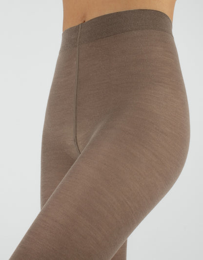 Calzitaly Beige Merino Tights - Light and warm knitted thermal tights with deep waistband and gusset, perfect for cold Winters.