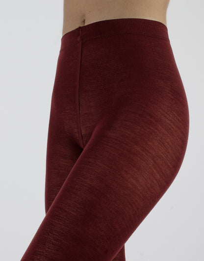 Calzitaly Wine Merino Tights - Light and warm knitted thermal tights with deep waistband and gusset, perfect for cold Winters.