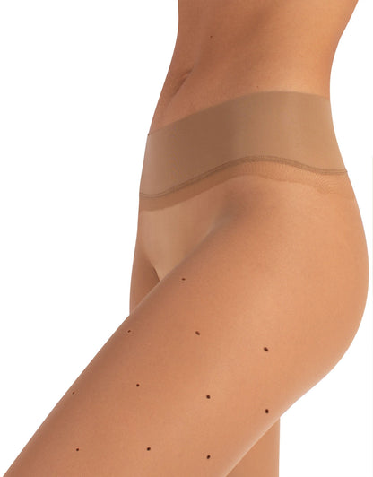 CalzItaly - Polka Dot Seamless Tights - Sheer nude fashion seamless tights with small black polka dot pattern and deep waist band.