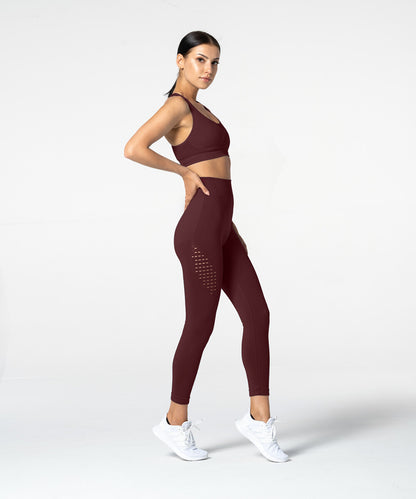 Carpatree Phase Seamless Leggings - Burgundy high waisted seamless leggings made of thick stretch fabric with ventilating mesh side panels.