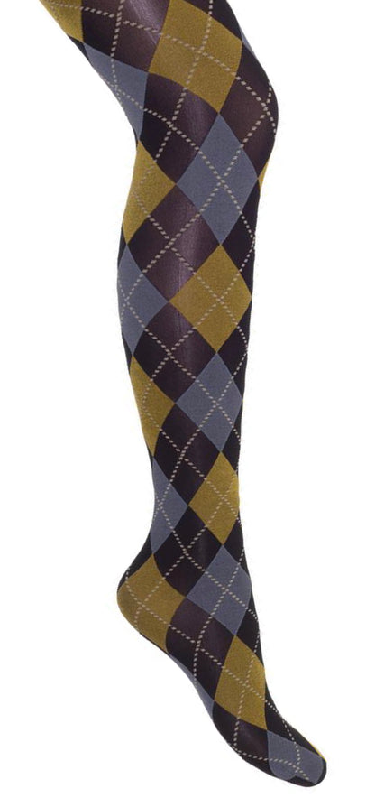 Bonnie Doon BN95.19.61 Fine Argyle Tights - mustard, grey and black diamond argyle tartan tights