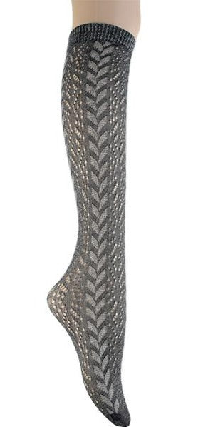 Trasparenze Kraken Gambaletto - Soft openwork cotton crochet cable knit style knee-high socks in grey