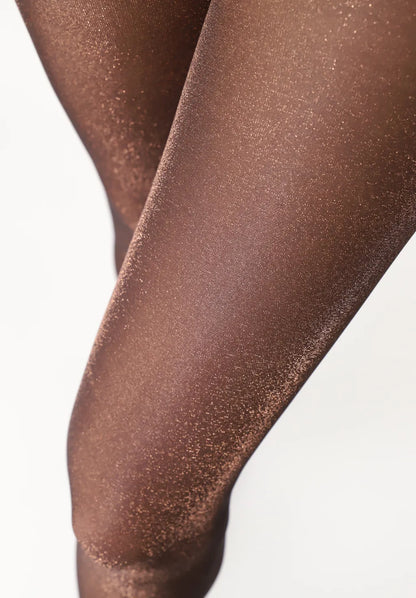 OroblÌ_ Diamonds Tights - Black semi opaque lam̩ tights with bronze sparkly metallic yarn woven throughout, perfect for party season.