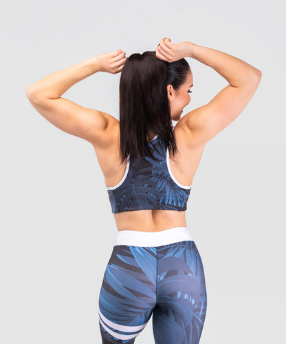 Carpatree Tropical Classic Bra - blue leaf print activewear sports cropped top